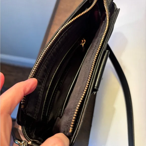 Calvin Klein Black Shoulder Bag Gold Hardware Lock Accent Adjustable Strap (A1) - Picture 4 of 10